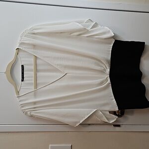 Zara Cream And Black Blouse Size Medium With Dolman Sleeves